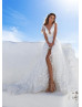 Ivory Floral Lace Tulle U Back Sparkling Wedding Dress